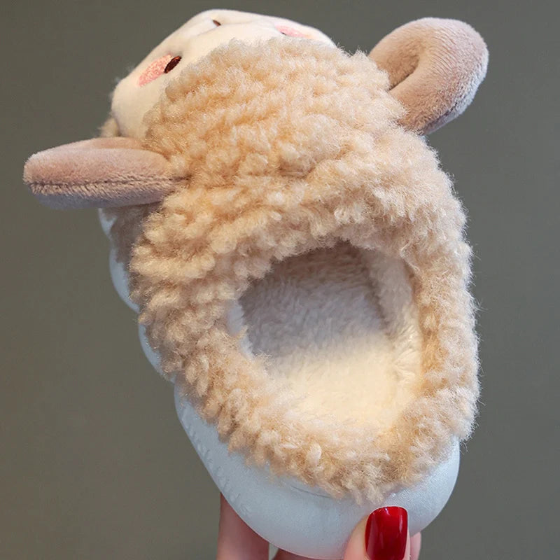 Lovely Fluffy Lamb Plush Slippers | Cute Warm Indoor Slides
