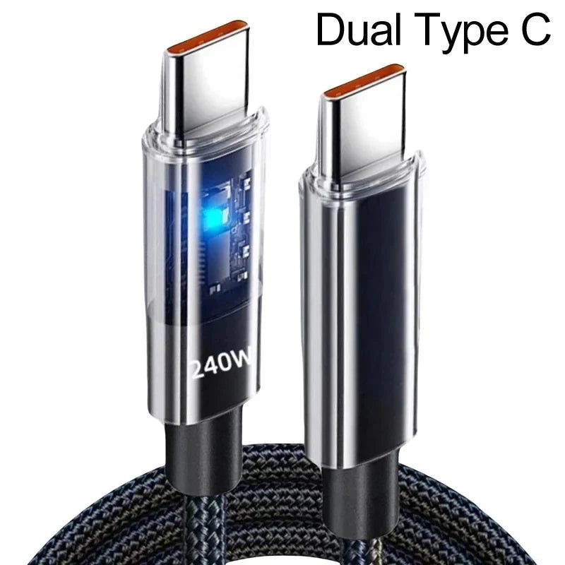 240W Nylon USB C PD Super Fast Charging Cable with LED Display
