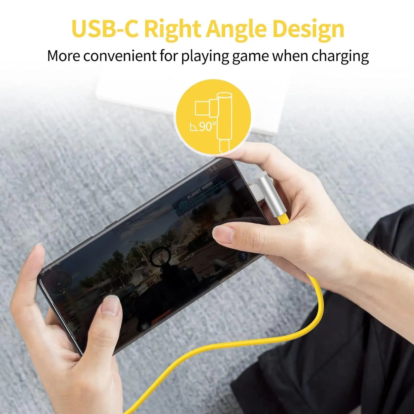 Type C Fast Charge Cable | 90 Degree Elbow Design for Quick Charging