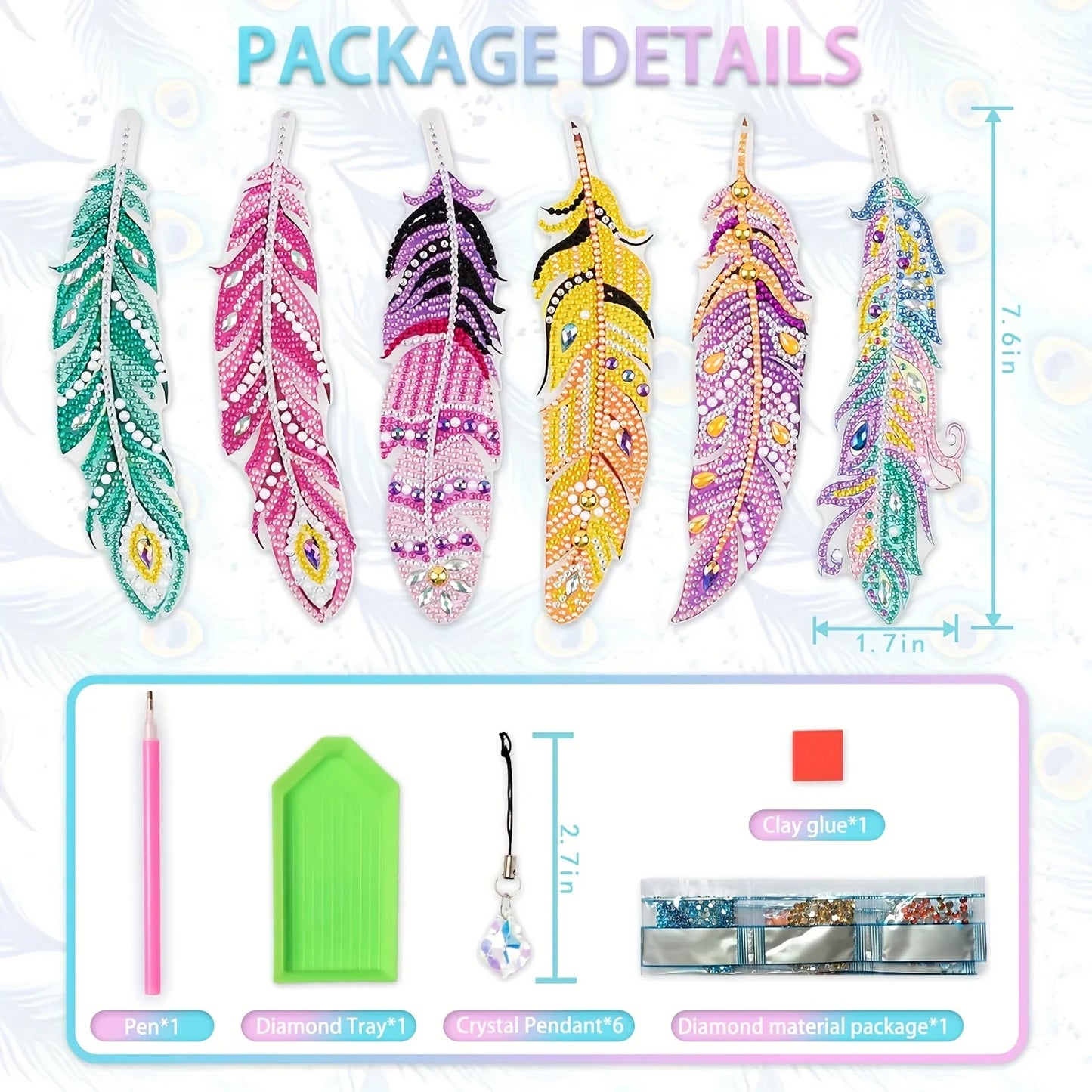 DIY Diamond Art Feather Bookmark Kit - Fun Creative Craft Set
