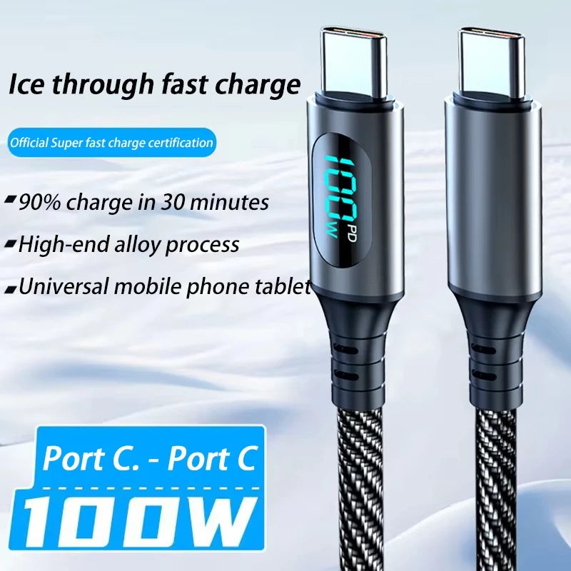 Ultra-Fast 120W USB A to Type C Data Cable with LED Display
