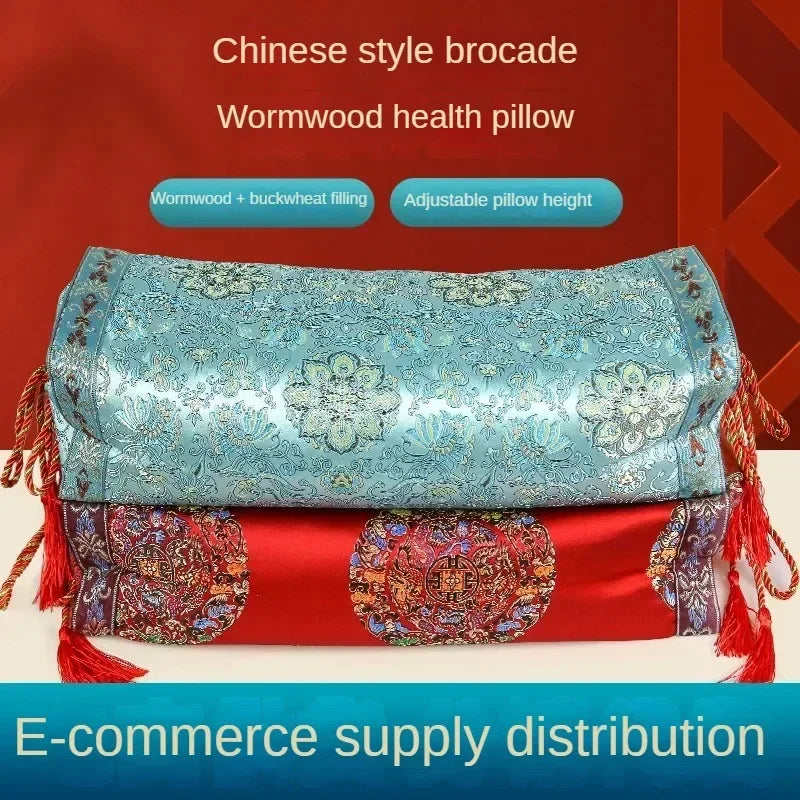 Brocade Mugwort Pillow Core Buckwheat Shell Neck Pillow Sedative Sleep Aid Rectangle Health Pillow Single Person Home Neck Care
