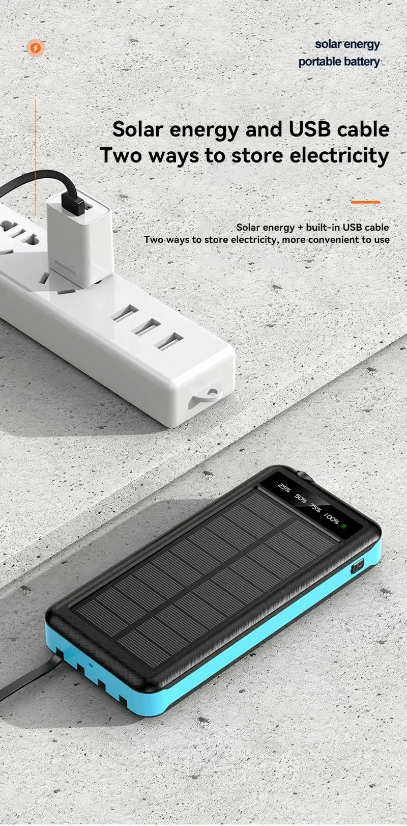 50000mAh Solar Power Bank with Wireless Fast Charging & Dual USB