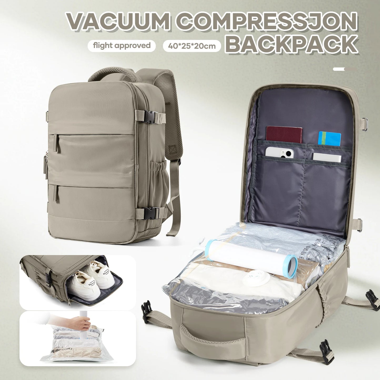 Travel Backpack for Business & School | Compression Luggage Bag