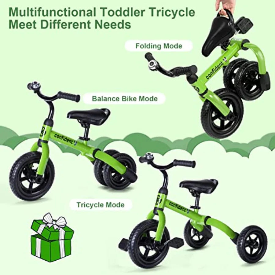 3 in 1 Green Folding Toddler Tricycle for Ages 2-5