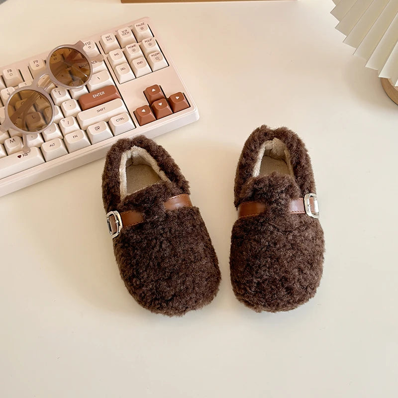Kids' Warm Plush Flat Winter Shoes | Non-Slip Fashion Footwear