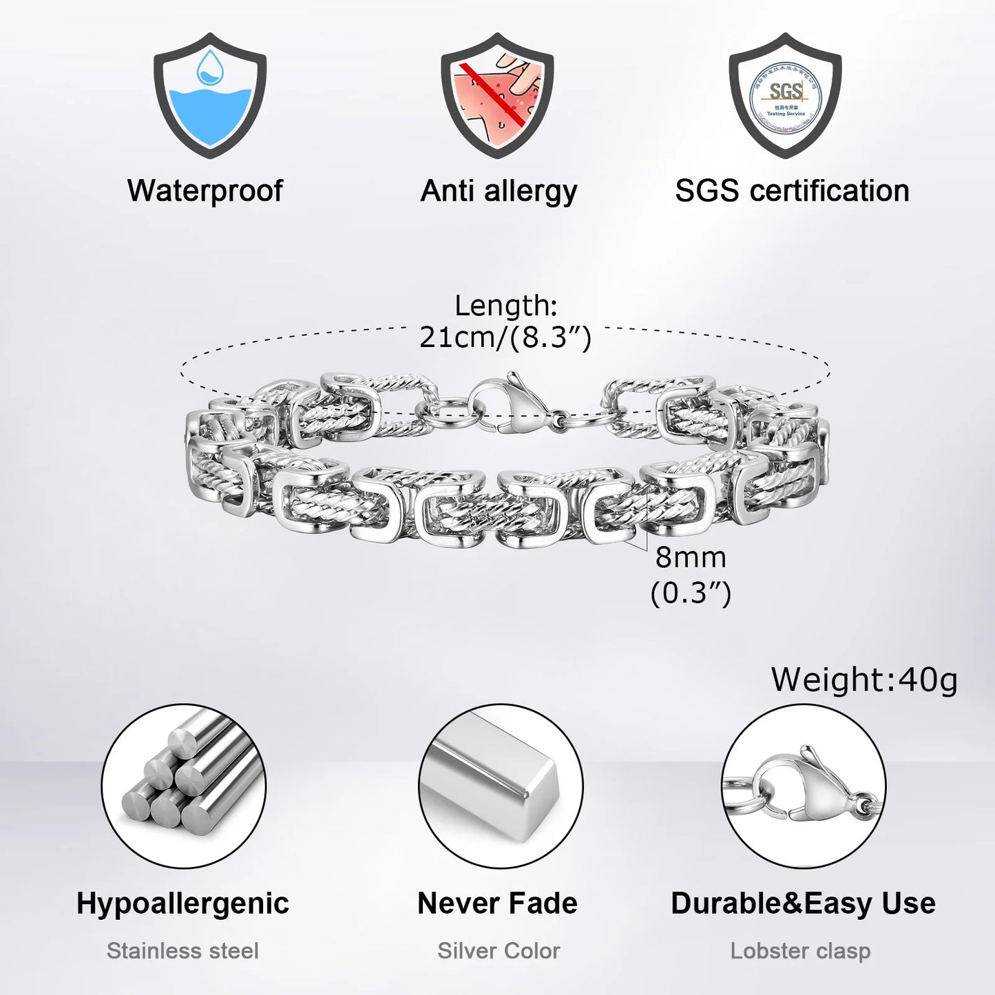 Stainless Steel Byzantine Bracelet | Vintage Style Chain Wristband