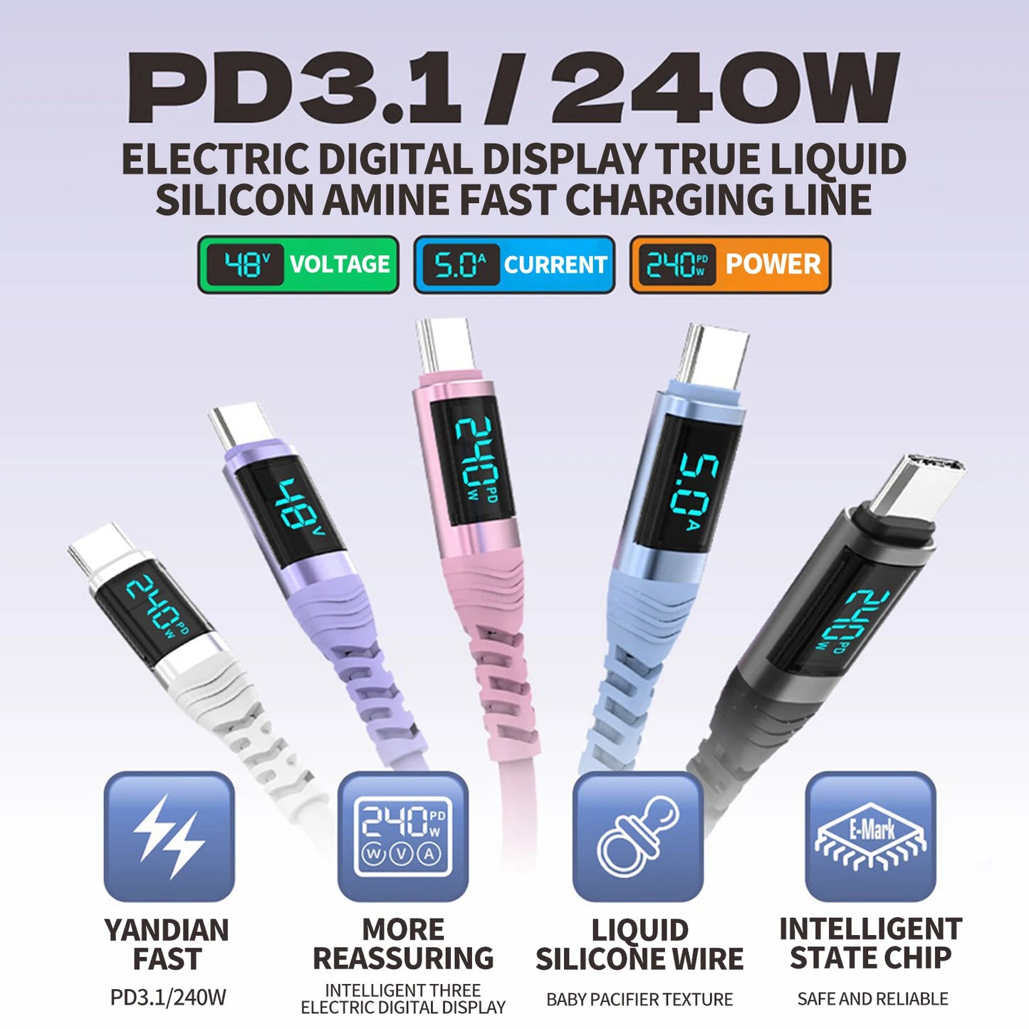 PD3.1 USB C Cable,240W LED Display Type C Fast Charging Cable with Data Transfer,for iPhone 17/16,Samsung Galaxy A17/S25,Huawei