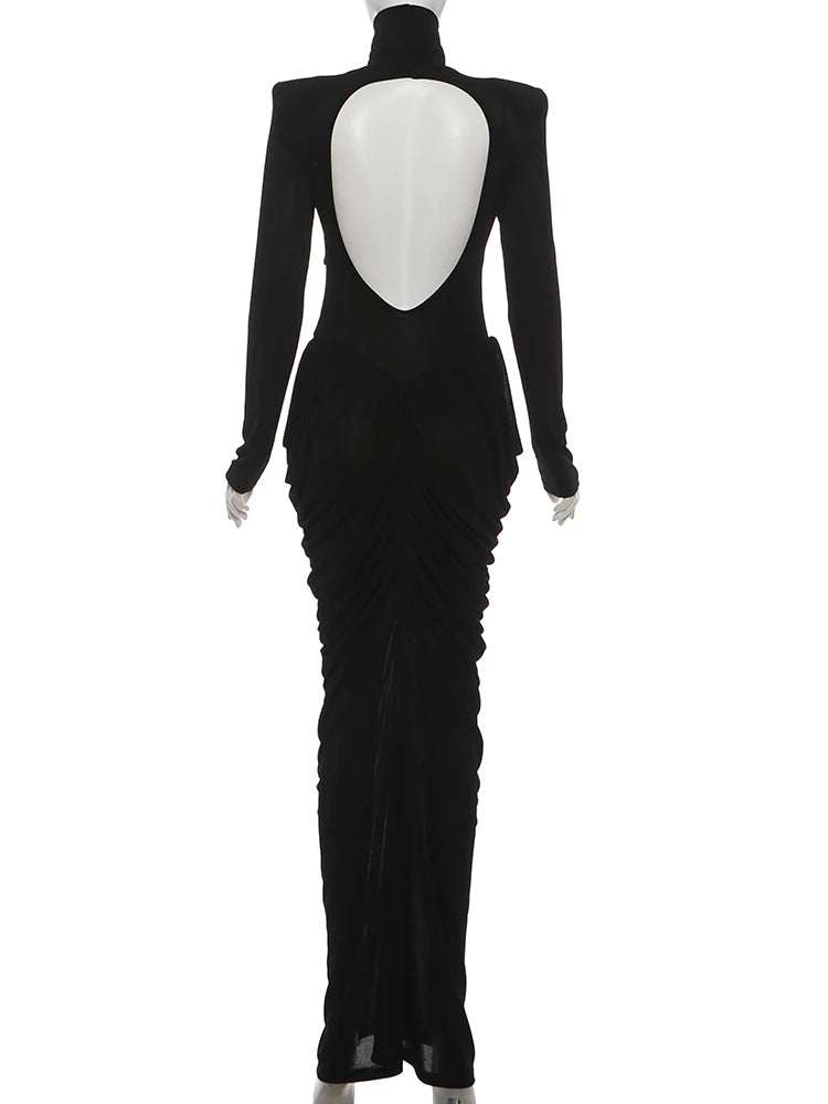 Elegant Autumn Maxi Dress | Turtleneck Full Sleeve Womens Dress