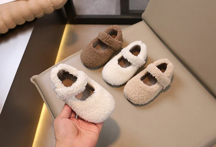 Cozy Velvet Mary Janes for Kids | Warm Plush Toe Winter Shoes