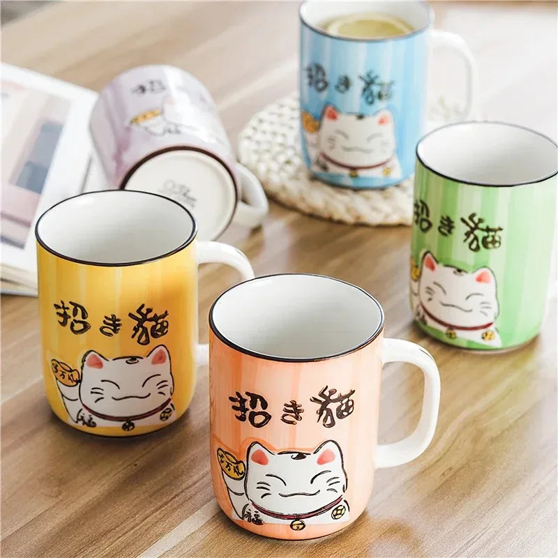 Taza de cerámica japonesa de gato de la suerte | Vajilla ecológica