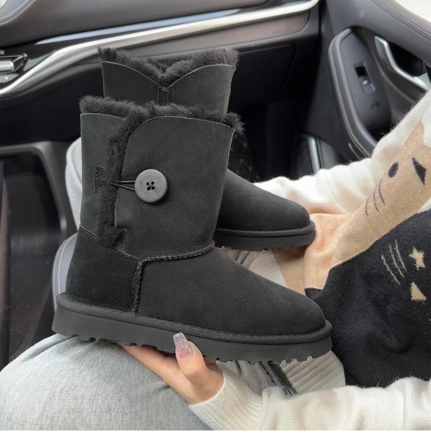 Women's Sheepskin Wool Snow Boots | Warm Fleece Lined Winter Boots