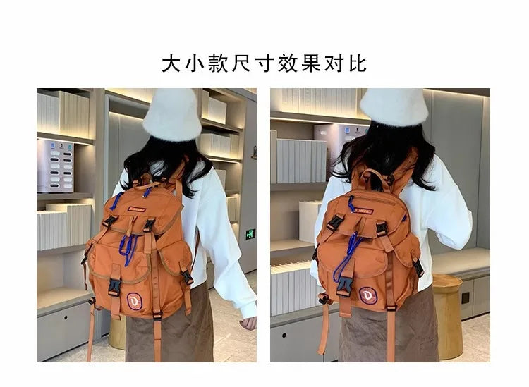 Unisex Casual Orange Nylon Waterproof Backpack | Large Capacity