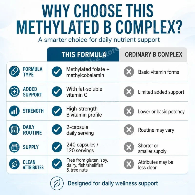 Methylated B Complex Capsules for Energy & Neurological Health