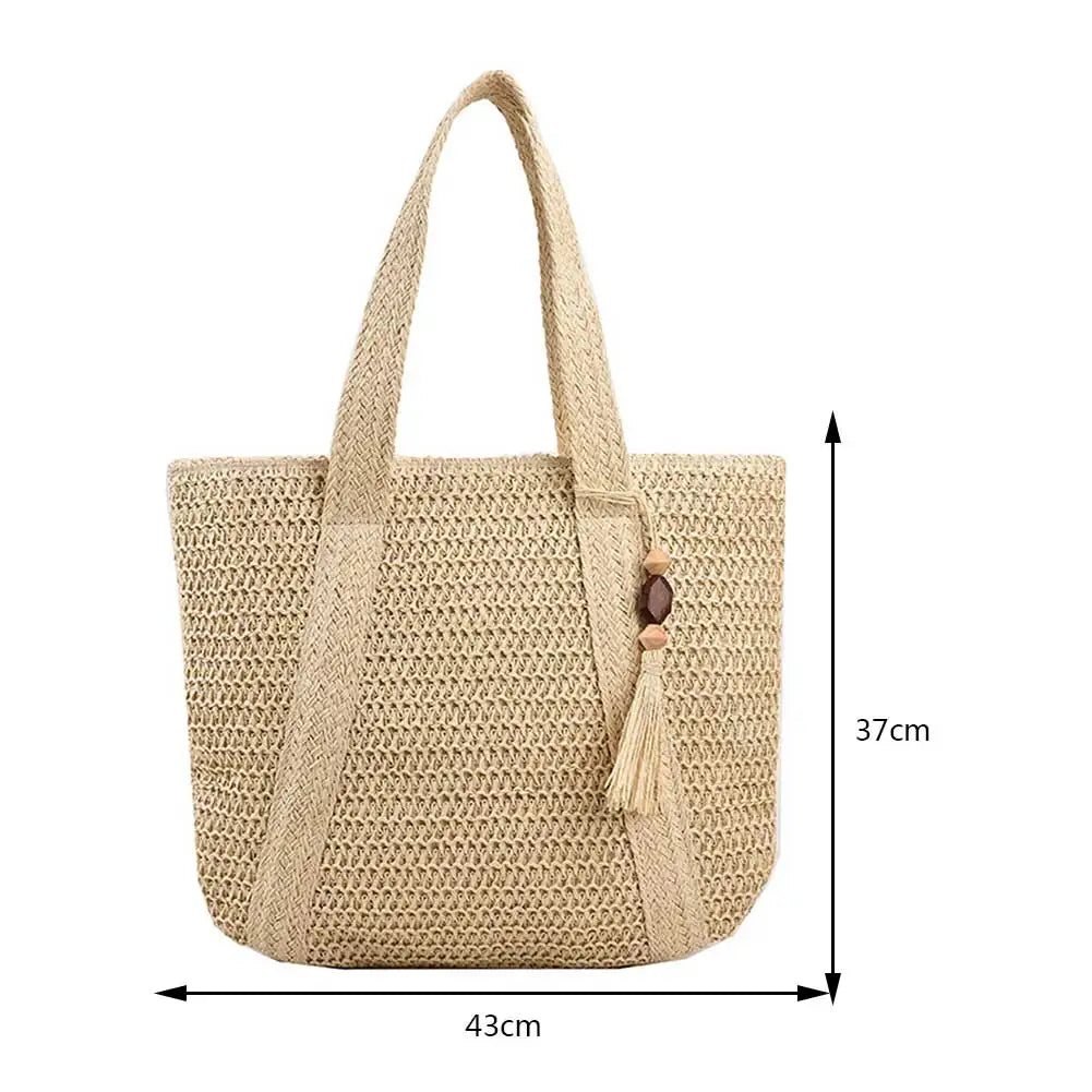Stylish Hand-Woven Straw Beach Tote Bag for Women | Boho Chic