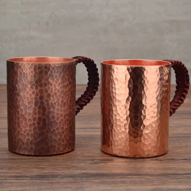 Handcrafted Coffee Mug,Pure Copper Beer Cup,Weave Handle Thickened Water Breakfast Cup,for Home Drinkware Tableware ,200ml,1pcs