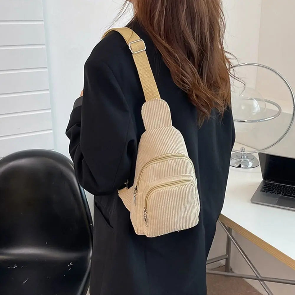 Solid Color Corduroy Chest Bag | Stylish Crossbody Schoolbag