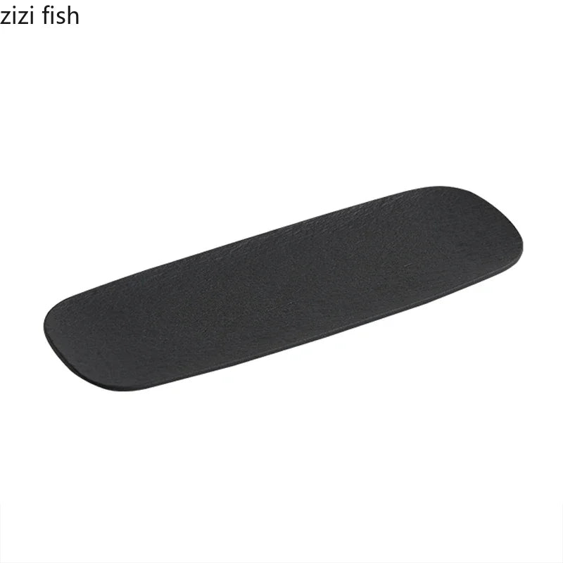 Stone Patterned Frosted Ceramic Sushi Plate | Elegant Dim Sum Dish