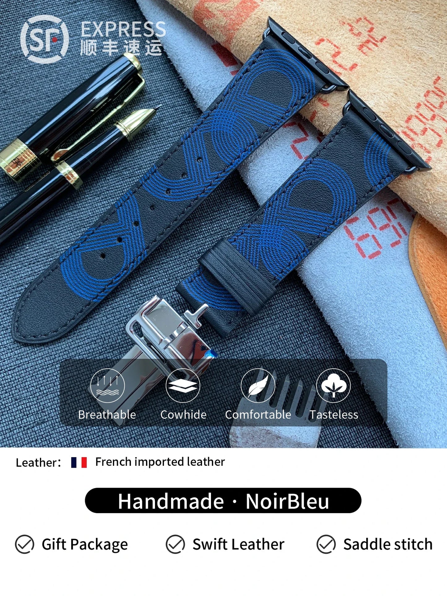 High Quality Genuine Leather Watch Band | Deployment Buckle Strap