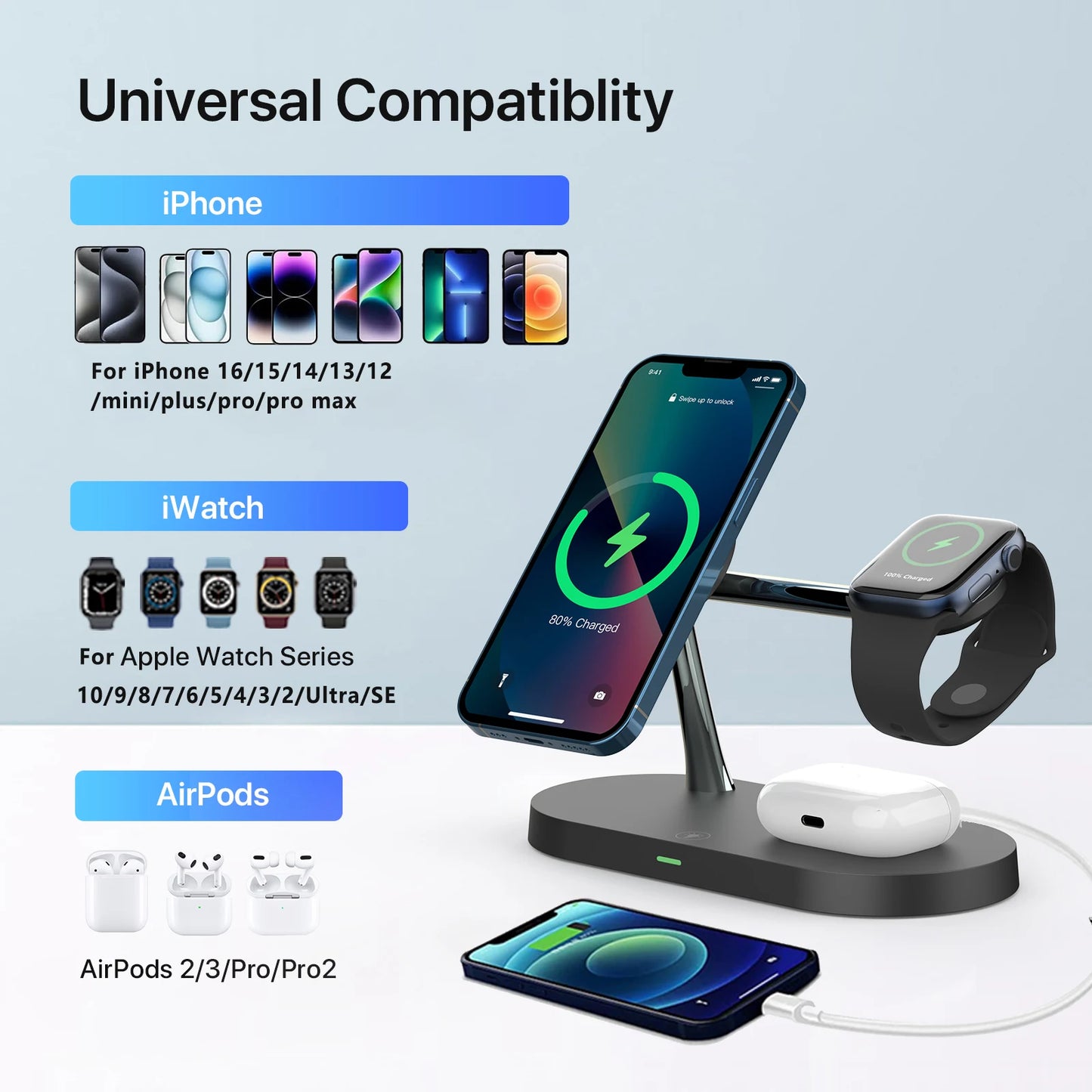 Foldable 3-in-1 Wireless Charging Station | Fast Charging & Travel Ready