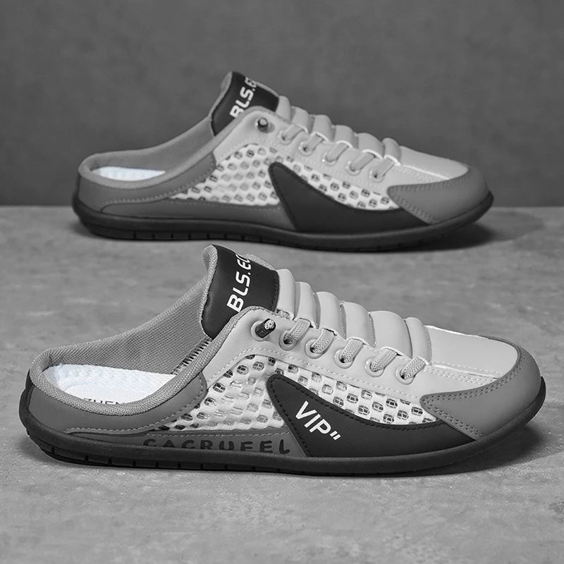 Summer Breathable Mesh Slip-On Half-Slipper for Men, Casual Soft-Soled Closed-Toe Slippers, Mesh Upper Is Refreshing and Breathable, Does Not Suffocate the Feet, Lace-Free Design Is Convenient for Lazy People