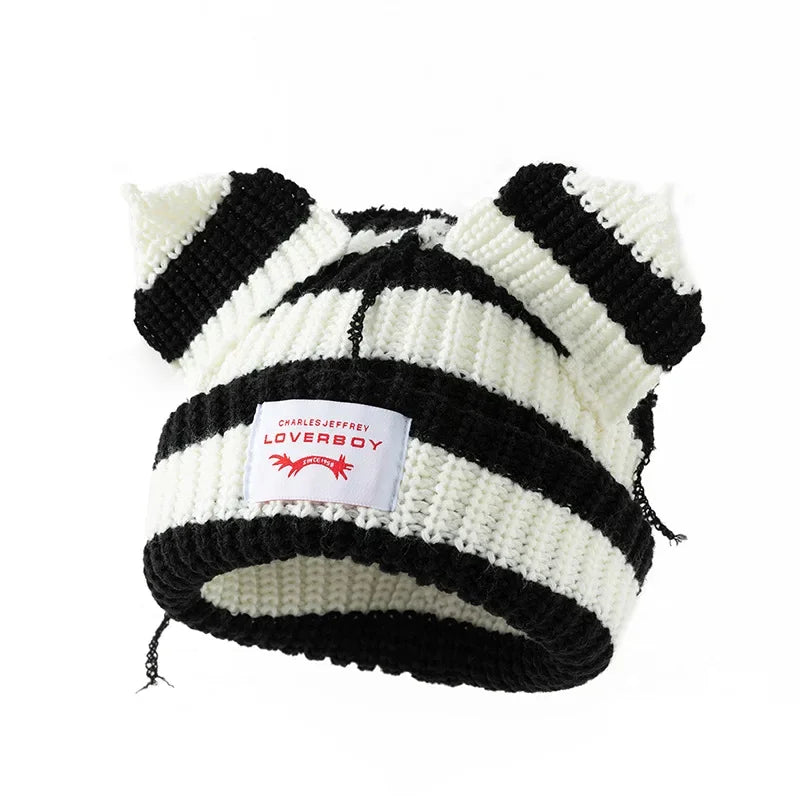 Unisex Cat Ear Beanie | Warm Crochet Knitted Skullies Hat