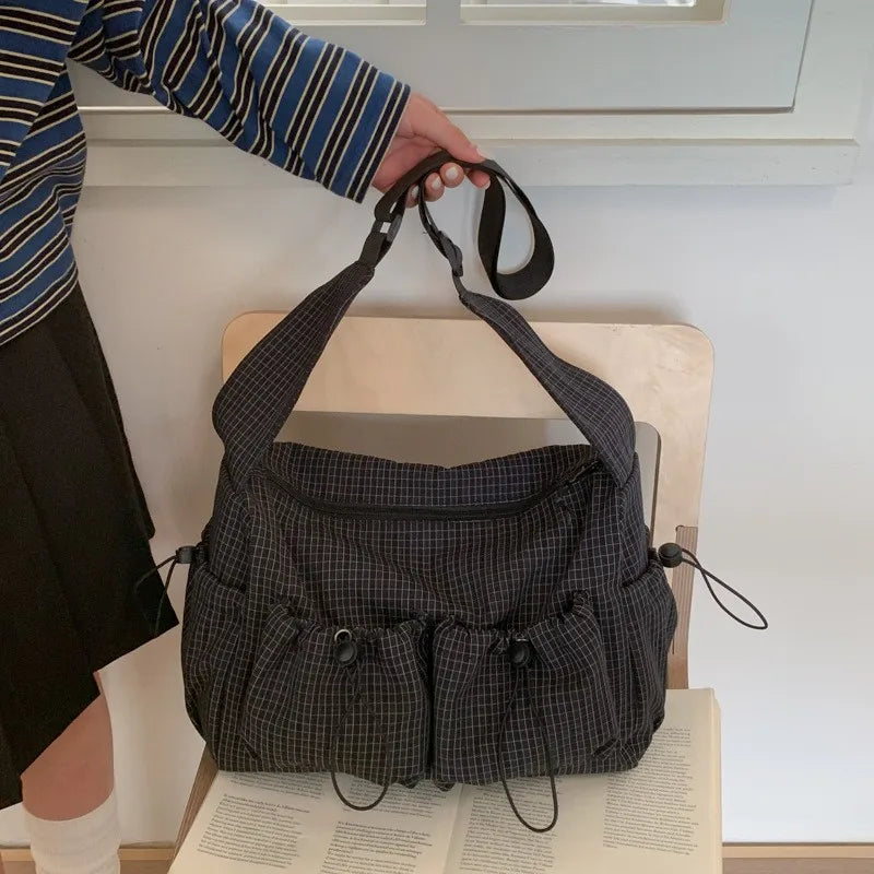 Stylish Plaid Nylon Shoulder Tote Bag | Versatile Everyday Accessory