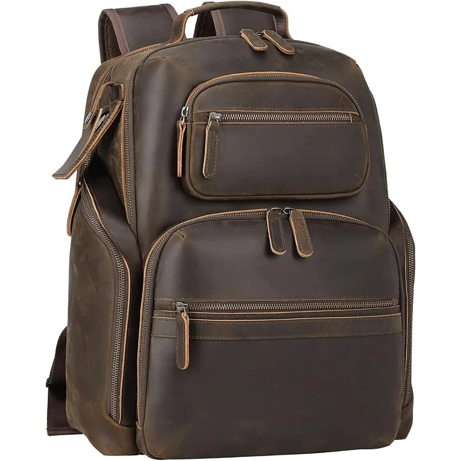 Mochila de cuero vintage para portátil para hombre | Elegante mochila multi-bolsillo