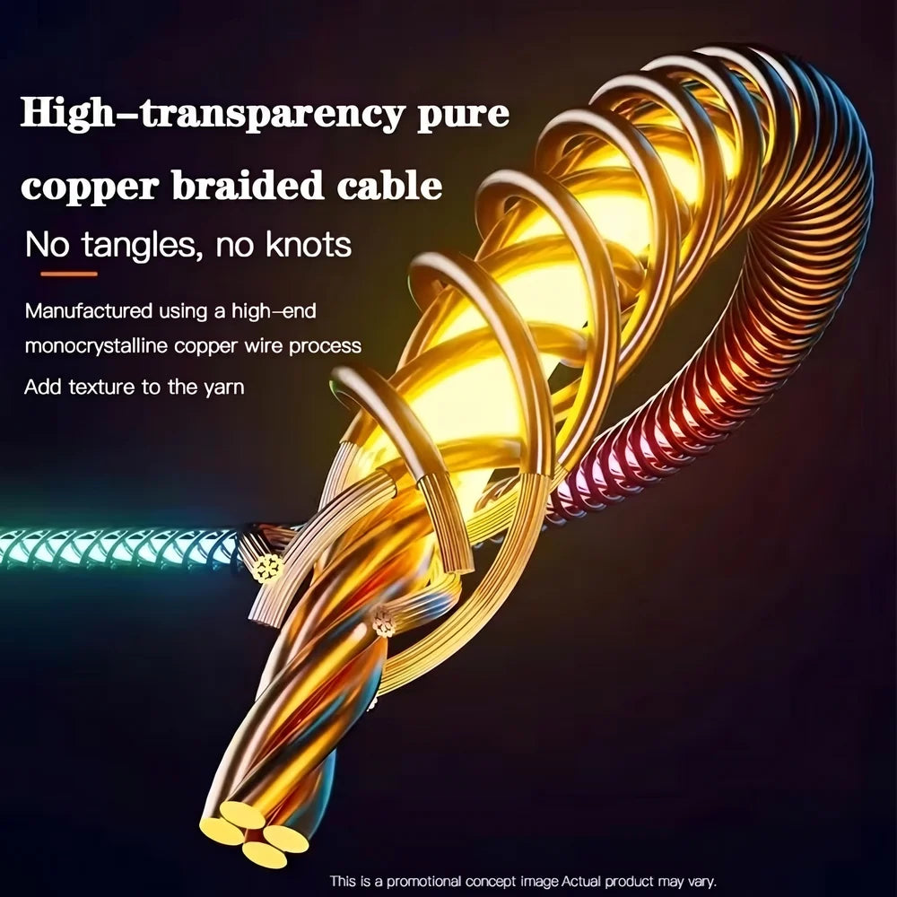 66W RGB LED Type-C Charging Cable | Fast Data Sync & Charge