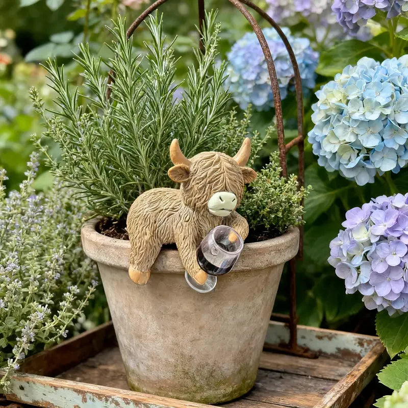 Whimsical Highland Cow Resin Statue Planter for Home Decor