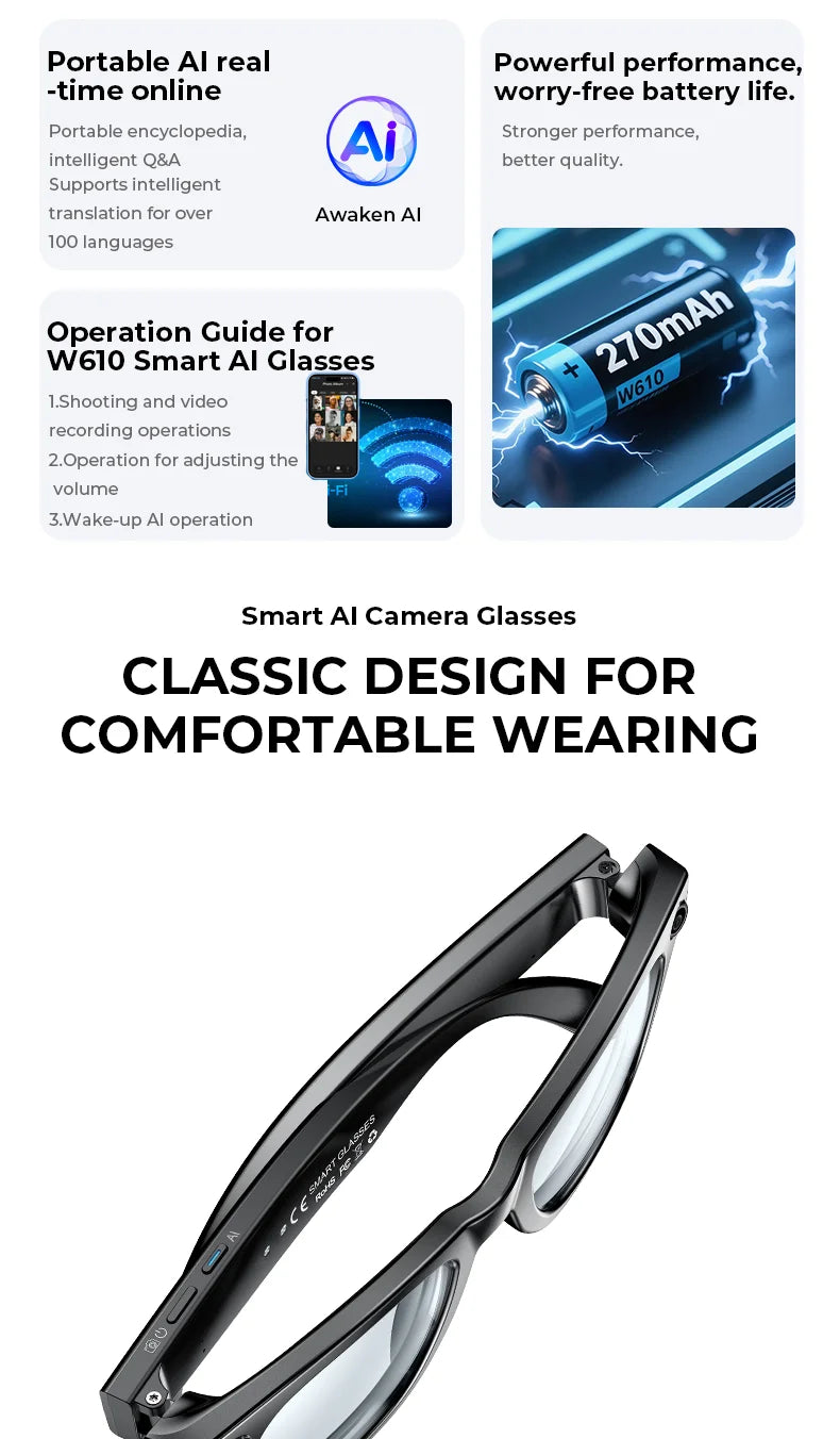 Multifunctional Smart AI Camera Glasses | 4K Recording & Translation