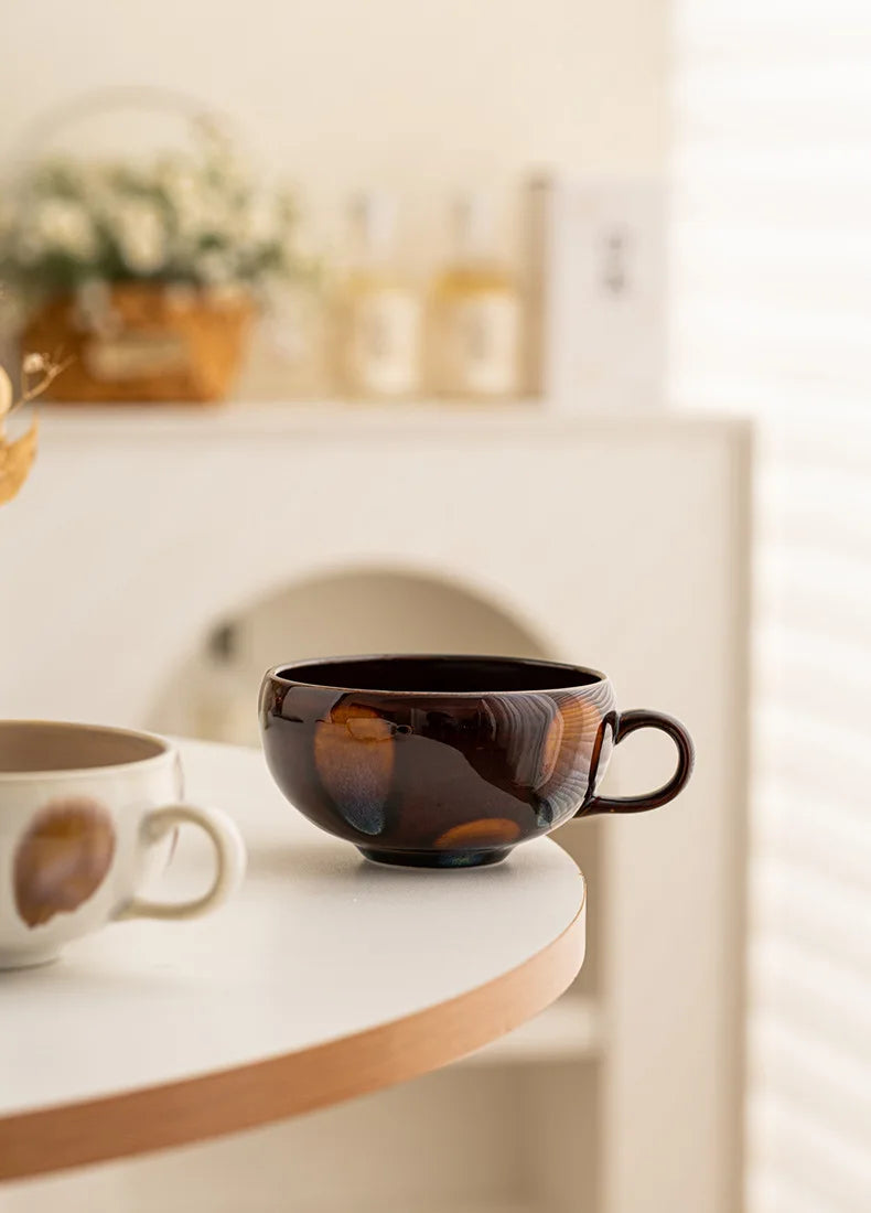 Taza de café con leche de cerámica de boca ancha de 350 ml | Elegancia pintada a mano