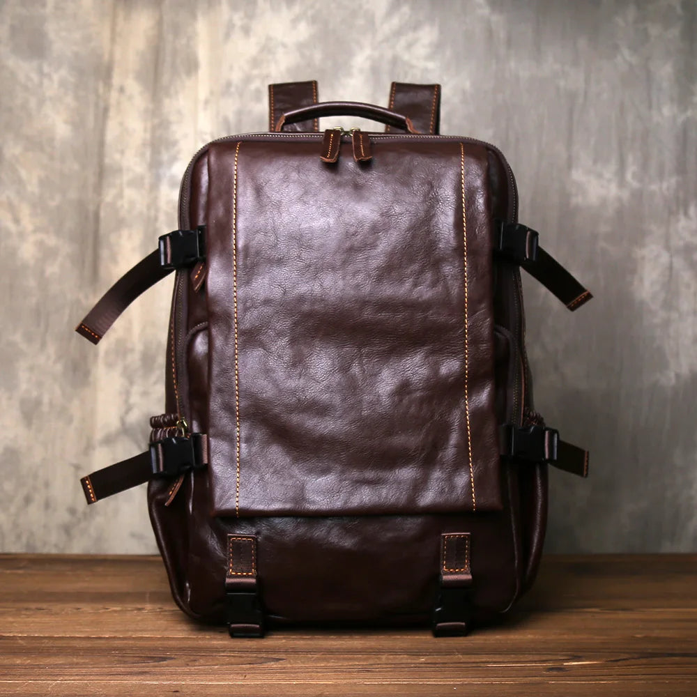 Retro Men's Leather Backpack | Spacious Vintage Computer Bag