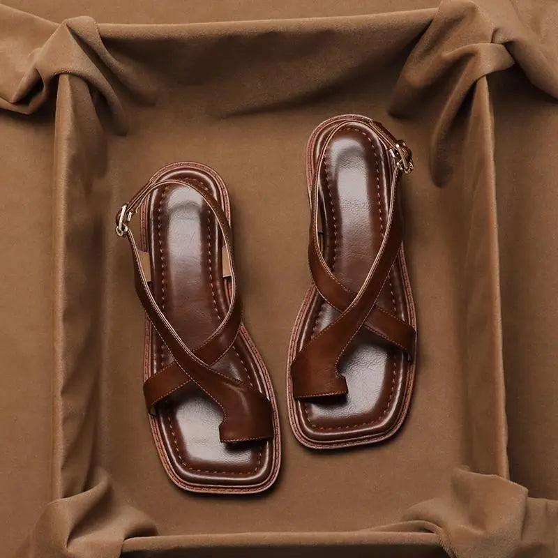Women's Retro French Style Buckle Sandals | Comfort & Style