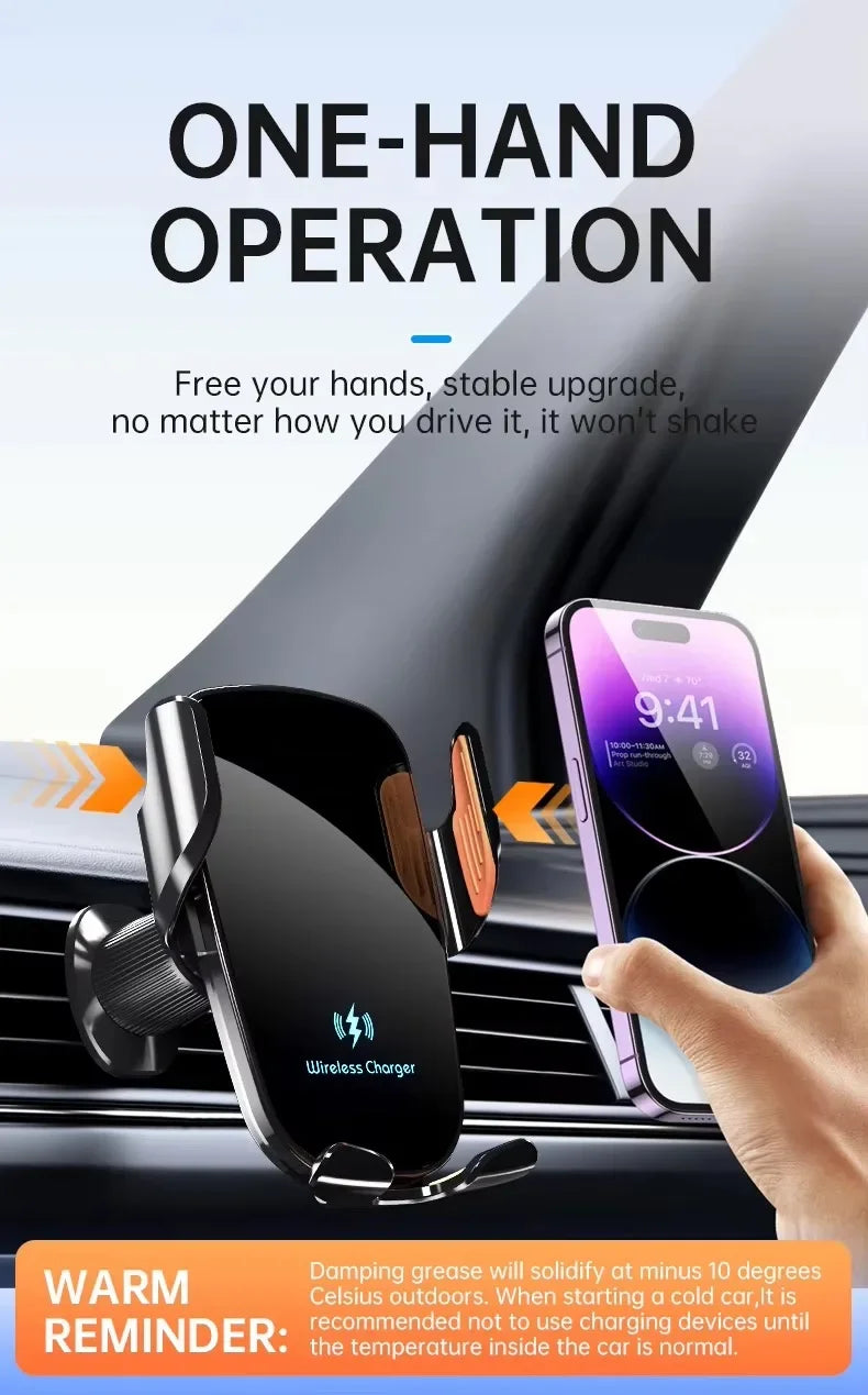 Wireless Car Charger with Fast Charge & Clamping Holder