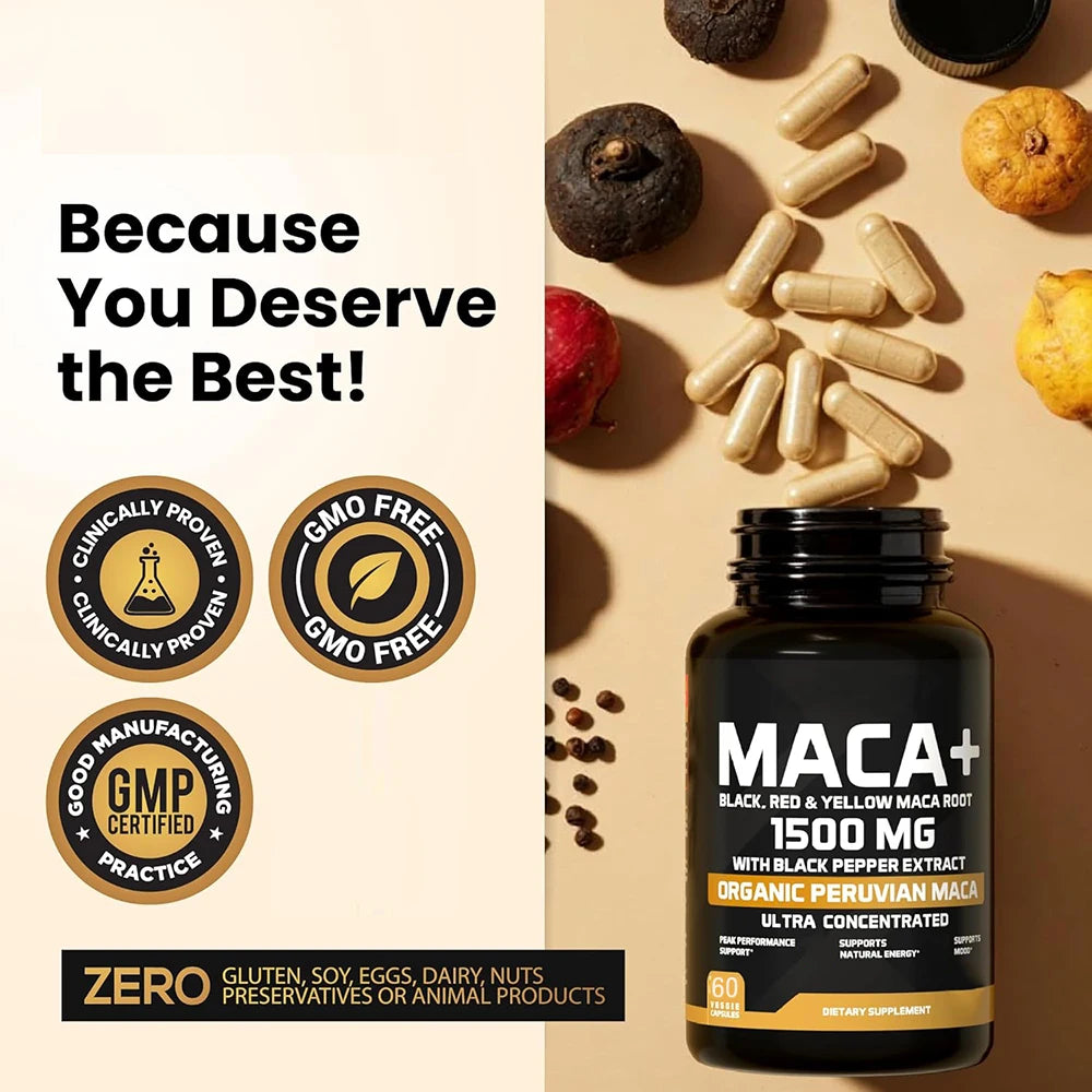 1500mg Organic Maca Root Capsules - Energy & Mood Support