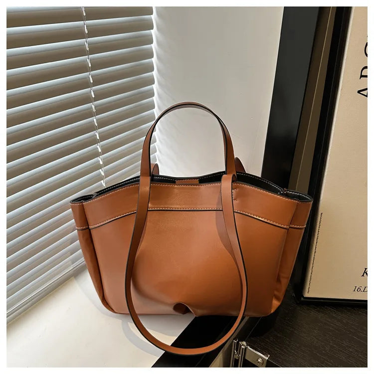 Trendy Women's Large Capacity PU Leather Tote & Crossbody Bag