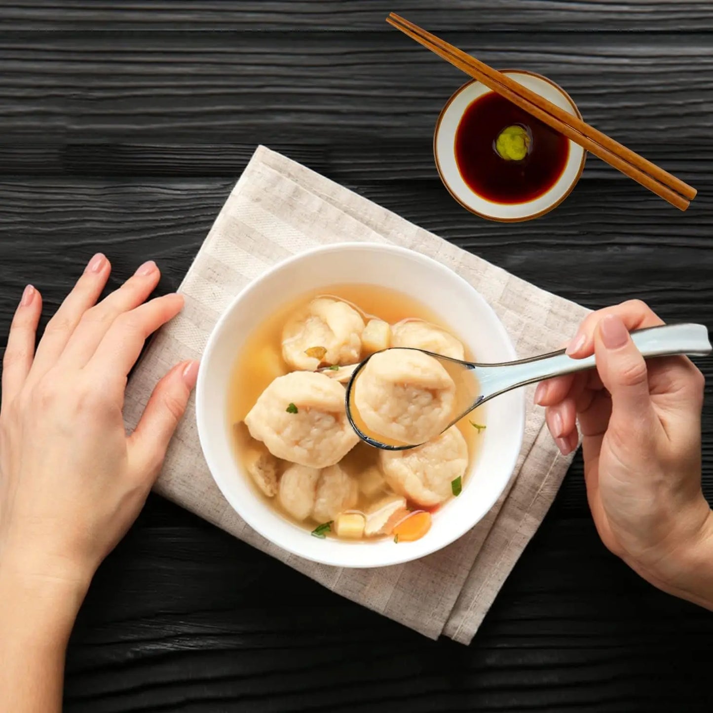 Asian Ceramic Soup Spoon | Long Handle & Non-Slip Design