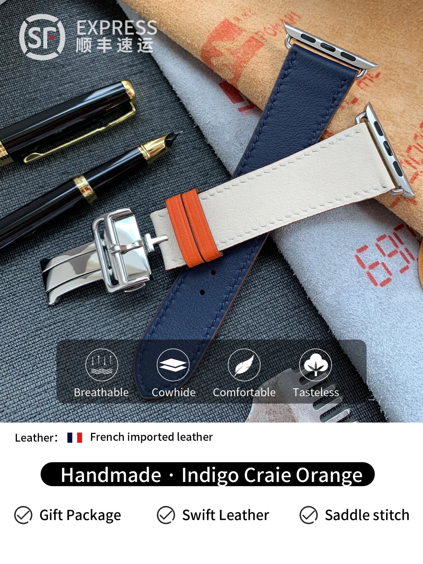 High Quality Genuine Leather Watch Band | Deployment Buckle Strap