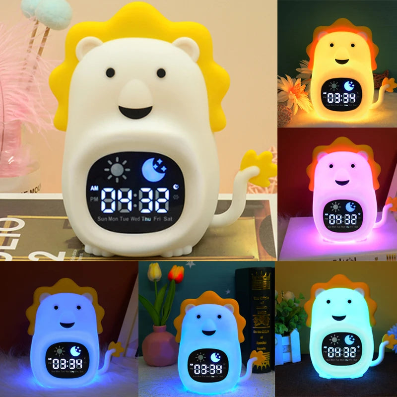 LED Night Light Alarm Clock for Kids | Musical Cat Design