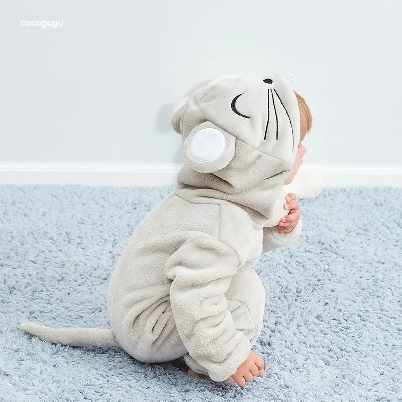 Cute Warm Gray Mouse Romper for Babies | Cozy Winter Pajamas