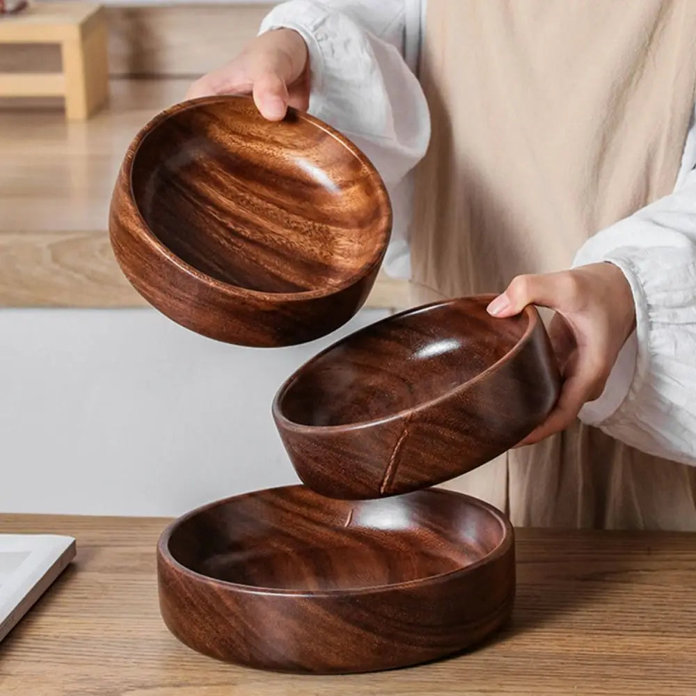 Handmade Solid Wood Bowl | Stackable Wooden Salad Plate & Tray