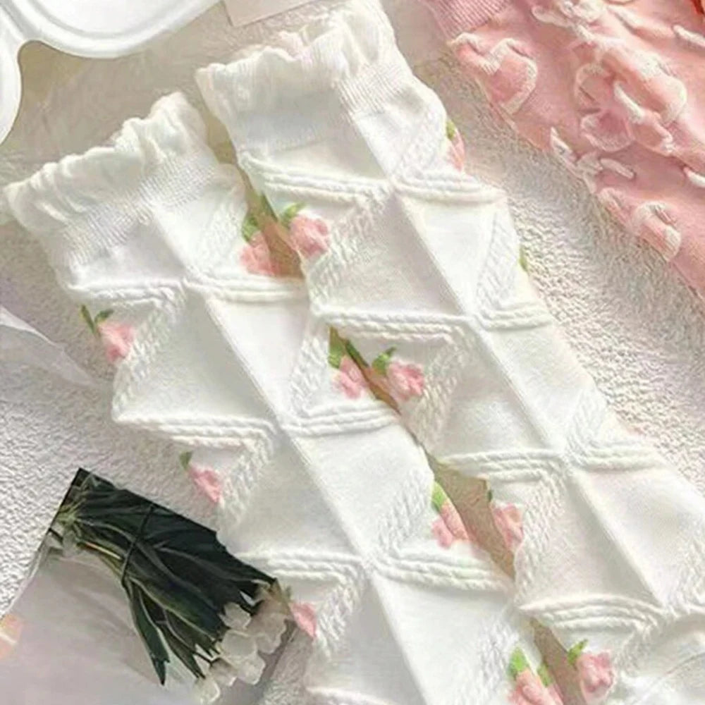 Cute Lace Mid Leg Socks | Ruffled Harajuku Style for Girls