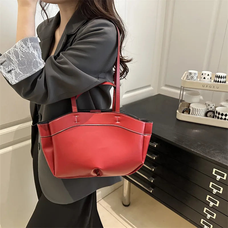 Trendy Women's Large Capacity PU Leather Tote & Crossbody Bag
