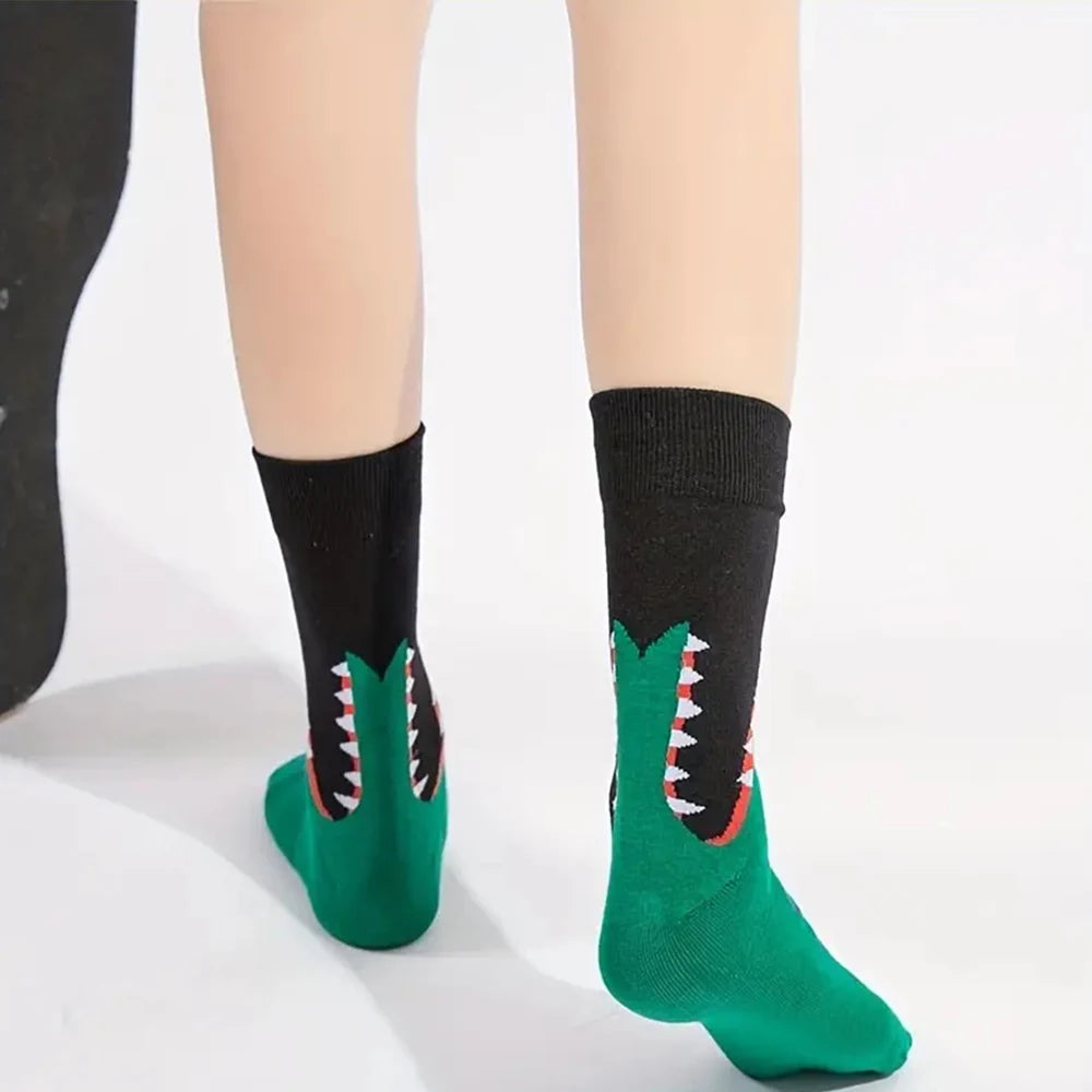 Medium Length Cartoon Shark Socks | Fun Retro Style for Everyone
