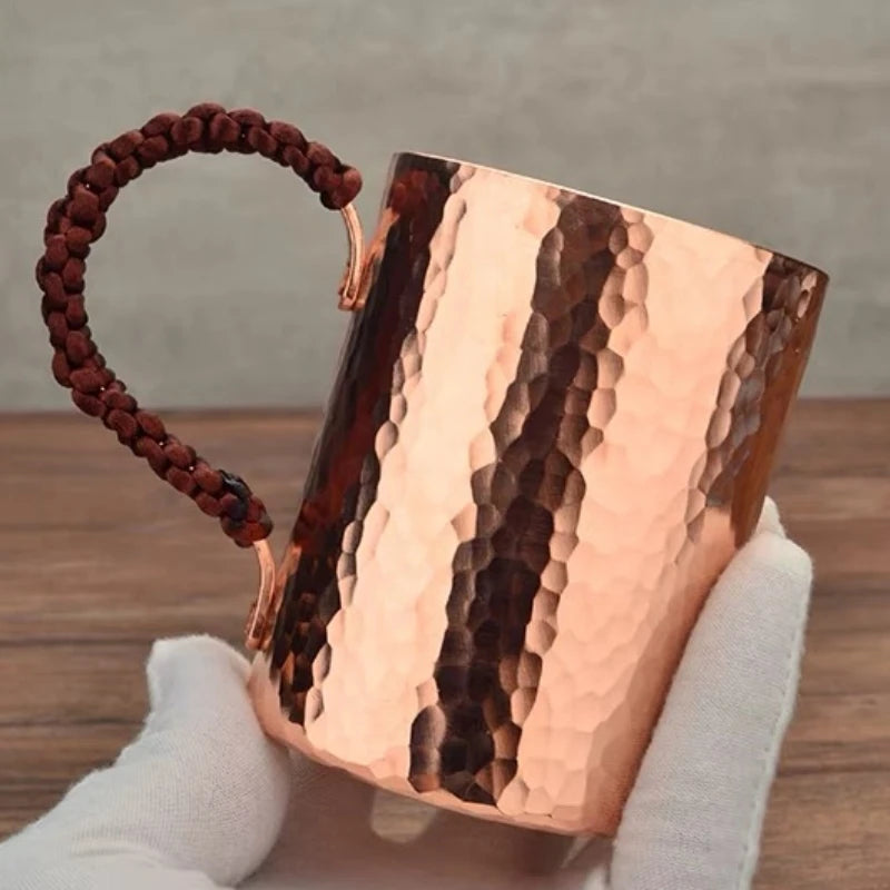 Handcrafted Coffee Mug,Pure Copper Beer Cup,Weave Handle Thickened Water Breakfast Cup,for Home Drinkware Tableware ,200ml,1pcs