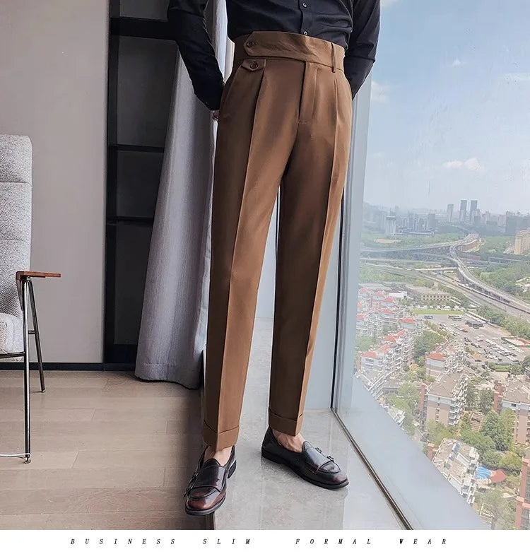 Men's High Waist Slim Fit Suit Pants | Smart Casual Fashion