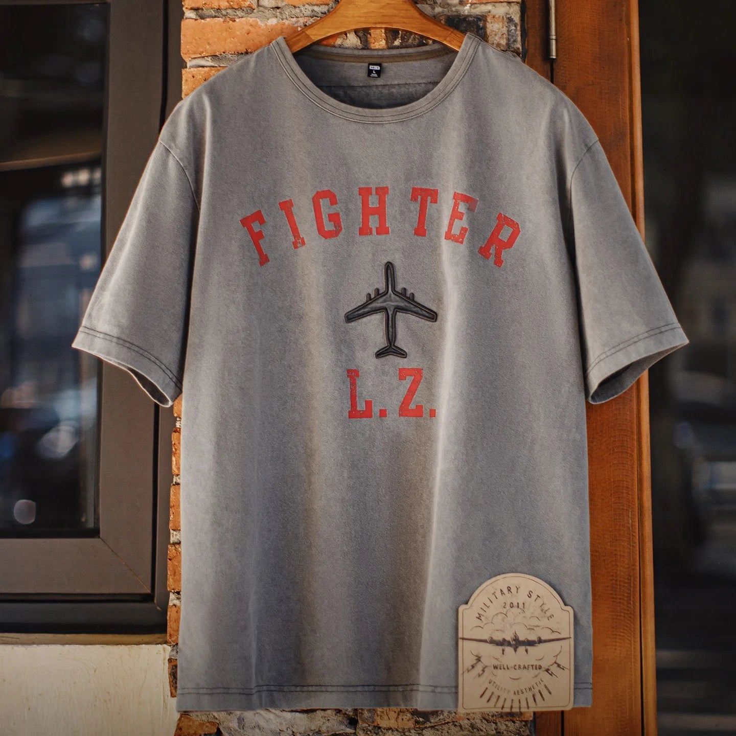Men's Vintage Fighter Plane Print T-Shirt | Heavyweight Cotton Tee