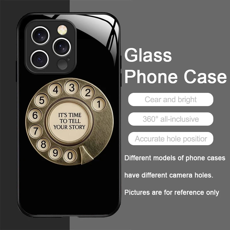 Funny Retro Rotary Dial Pattern Tempered Glass Phone Case for IPhone 17 16 Pro Max 16 15 14 Plus 13 12 Mini 11 X XS MAX XR Cover