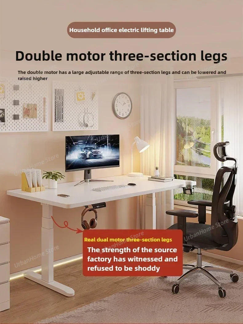 Solid Wood Electric Lifting Table | Versatile Office & Gaming Desk